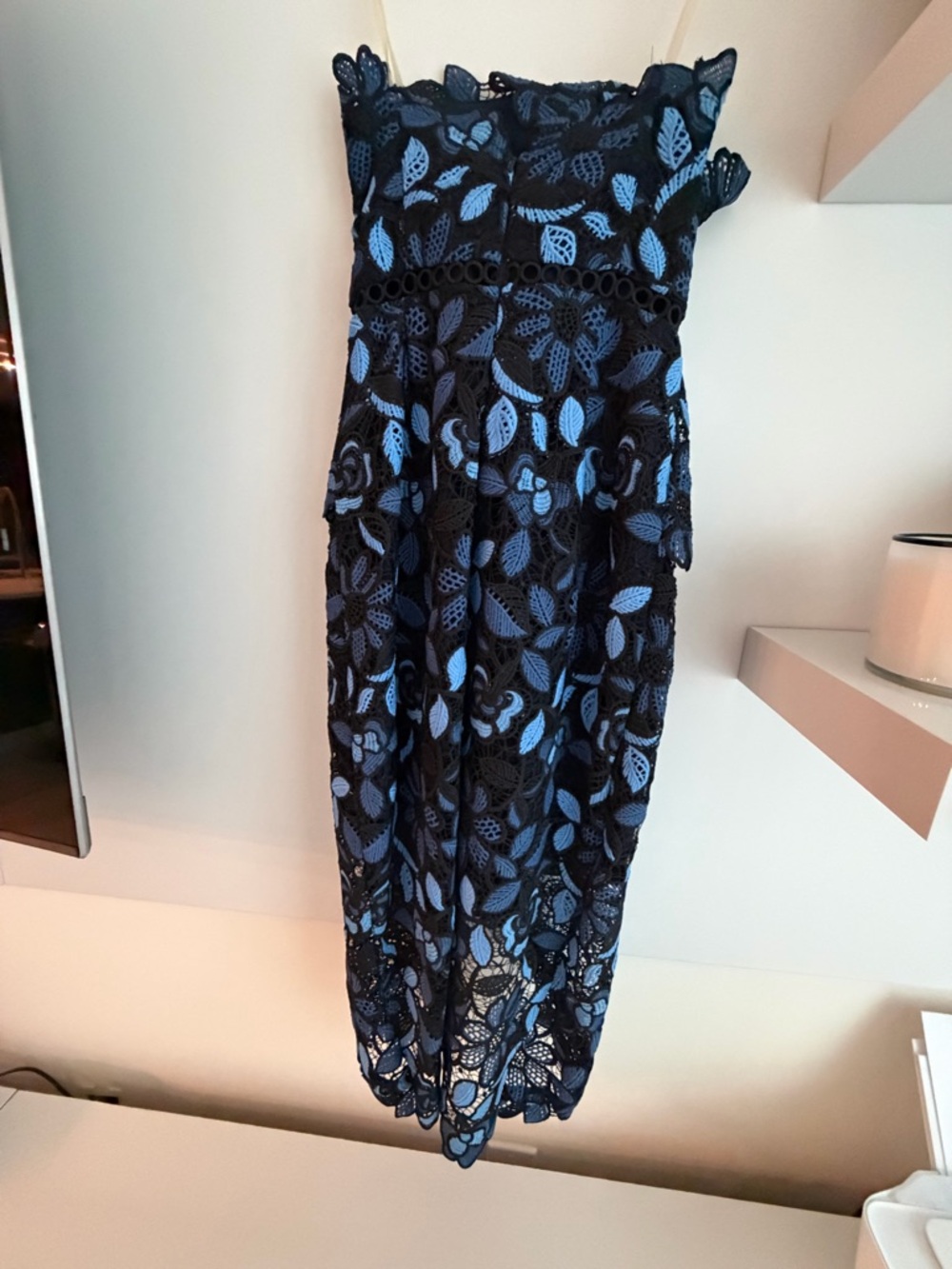 Elliott Black & Blue Lace Strapless Midi Dress - Picture 2 of 4